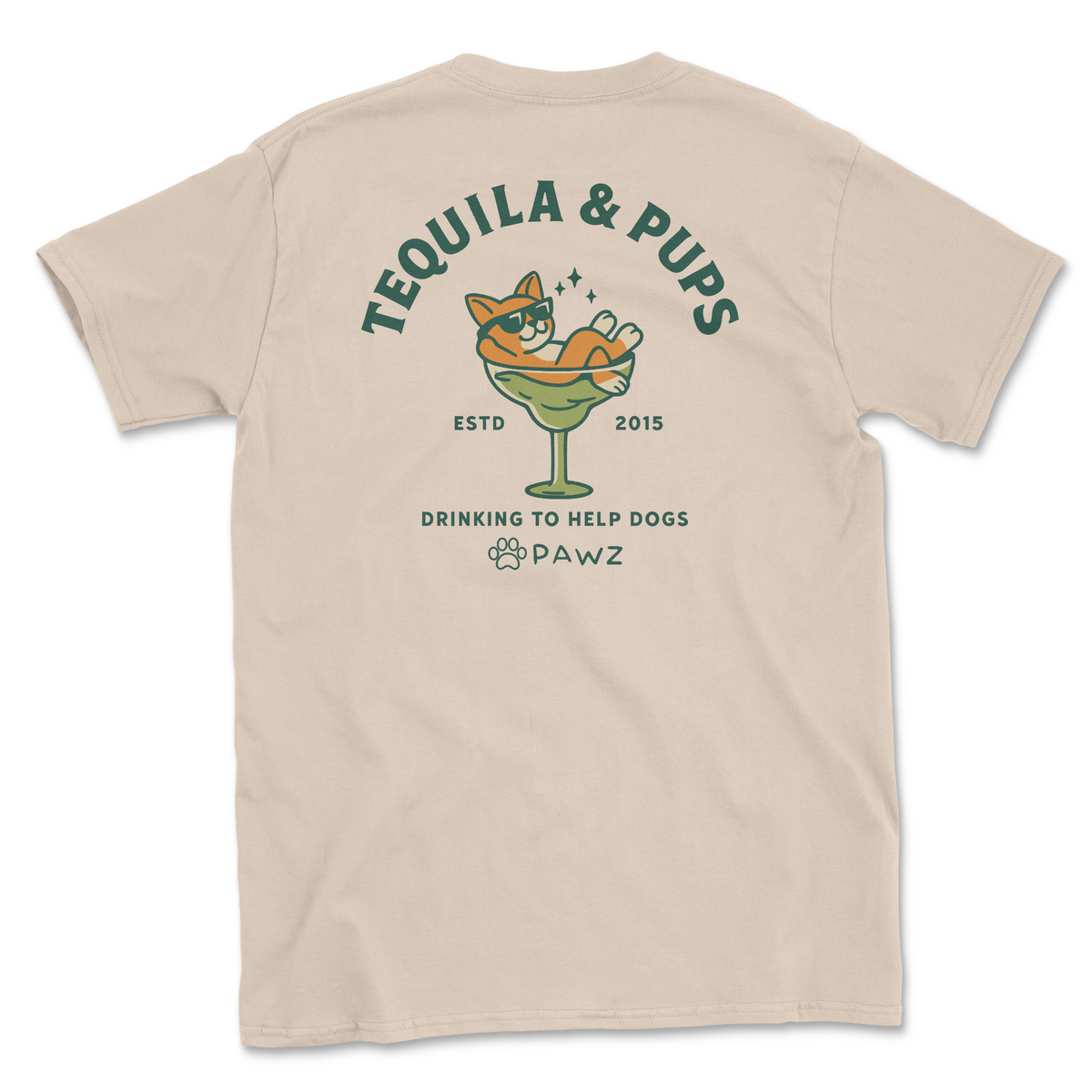 Tequila & Pups - (Sand) (Adult Short Sleeve T-Shirt)
