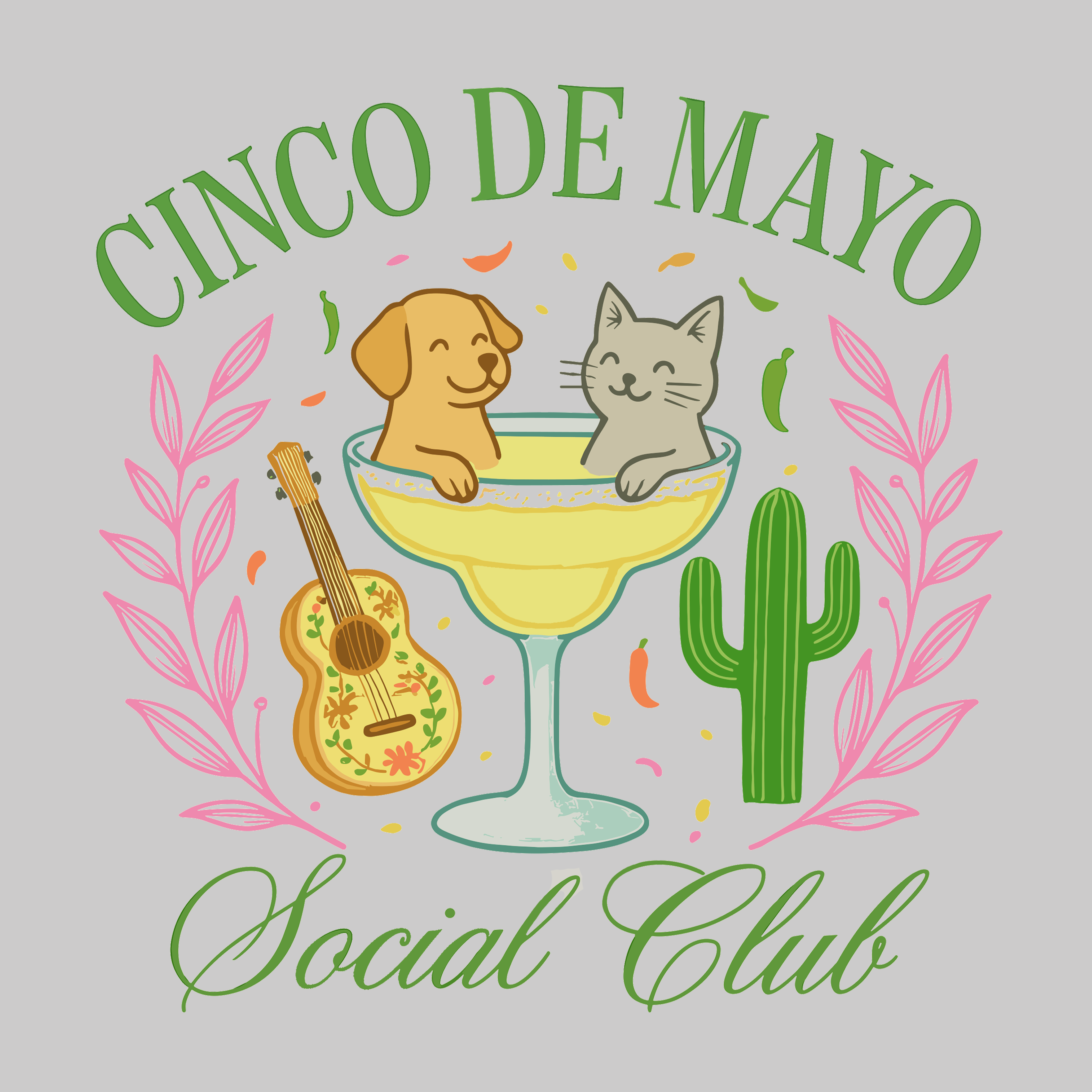 Cinco De Mayo Social Club - (Front Print) (Adult Short Sleeve T-Shirt)