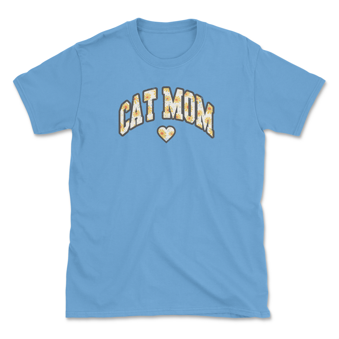 Cat Mom - Front Print - Carolina Blue (Adult Short Sleeve T-Shirt)